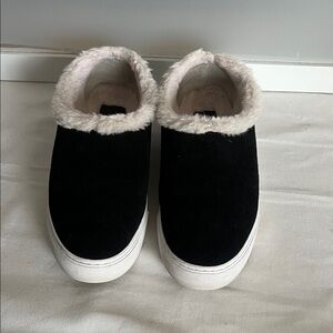 Tory Burch Miller Shearling Sneaker black suede white rubber sole size 8